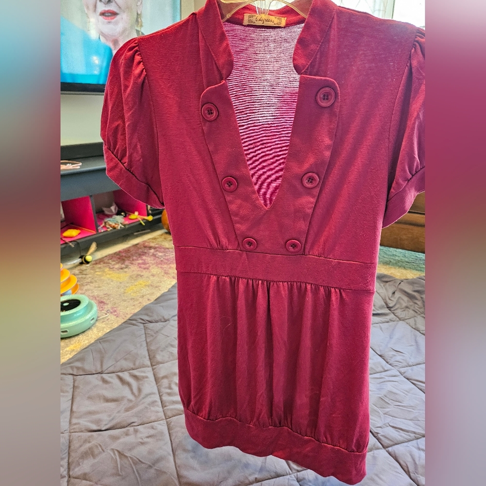 Elegant Burgundy Button-Detail Dress